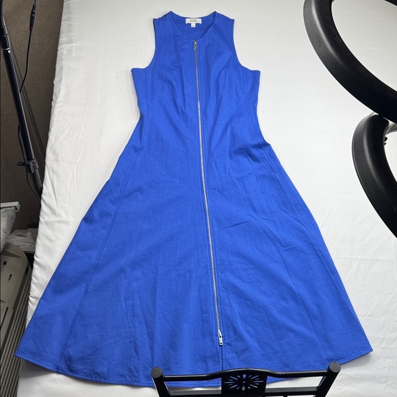COS Flared Zip-Up Midi Dress Women M Blue Minimalist Modern Staple Sleeveless - Picture 5 of 9